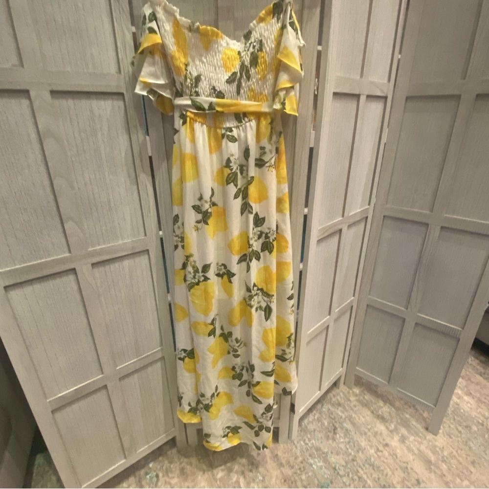 Off Shoulder Lemon Print Hi-Low Ruffle Sun Dress - Picture 7 of 7